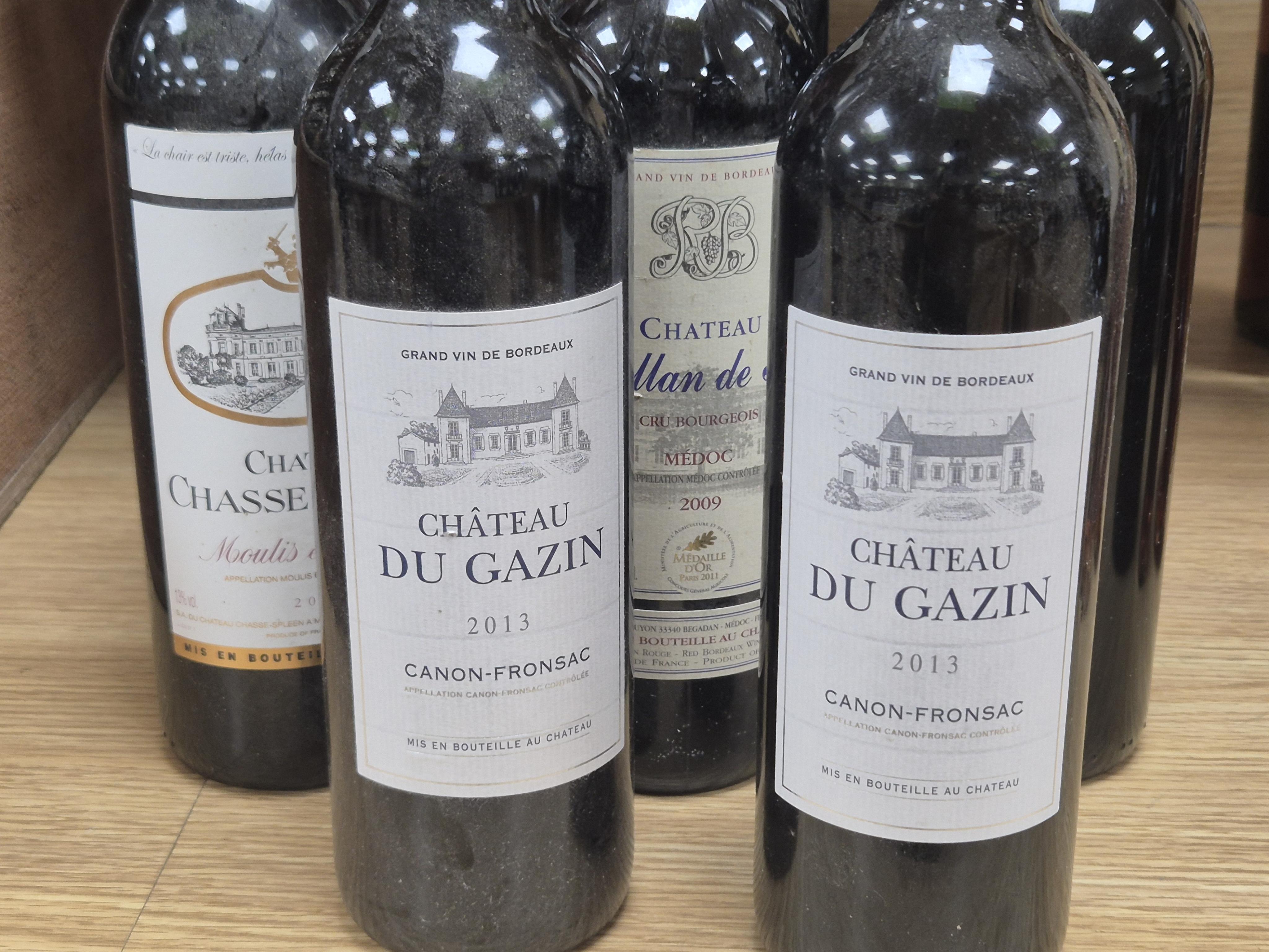Chateau du Gazin Canon-Fronsac, 2013, seven bottles, and thirteen other bottles of red burgundy